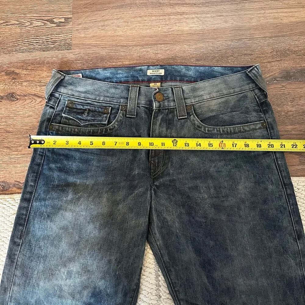 TRUE RELIGION Men's Ricky Relaxed Straight Jeans Size 36 In Black Malt